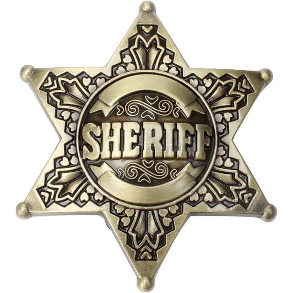 🆕Men's Gold/Black Sheriff Western Motorcyclist Zinc Alloy Metal Belt Buckle